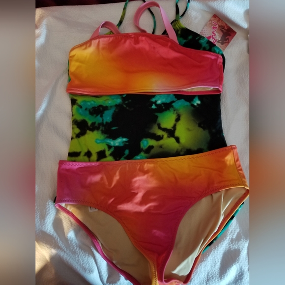 NWOT GIRLS HOT LAVA SUNSET SPORT CROSS BACK BIKINI - Picture 5 of 5